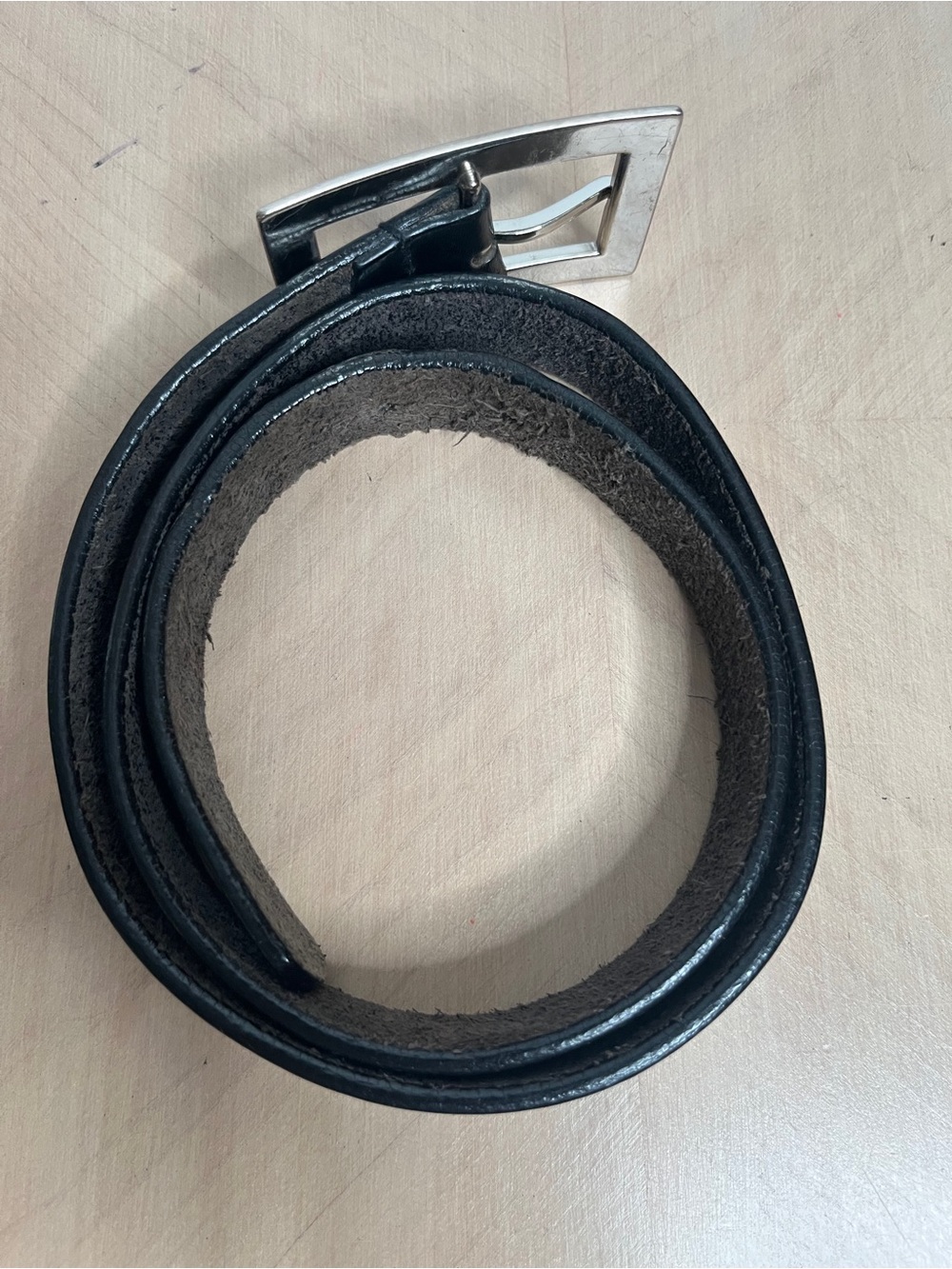 Kenneth Cole Black Leather Belt with Large Rectangular Silver Buckle Size 34 - Picture 4 of 9